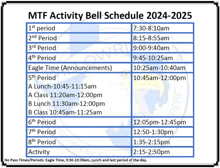 full 8 activity schedule